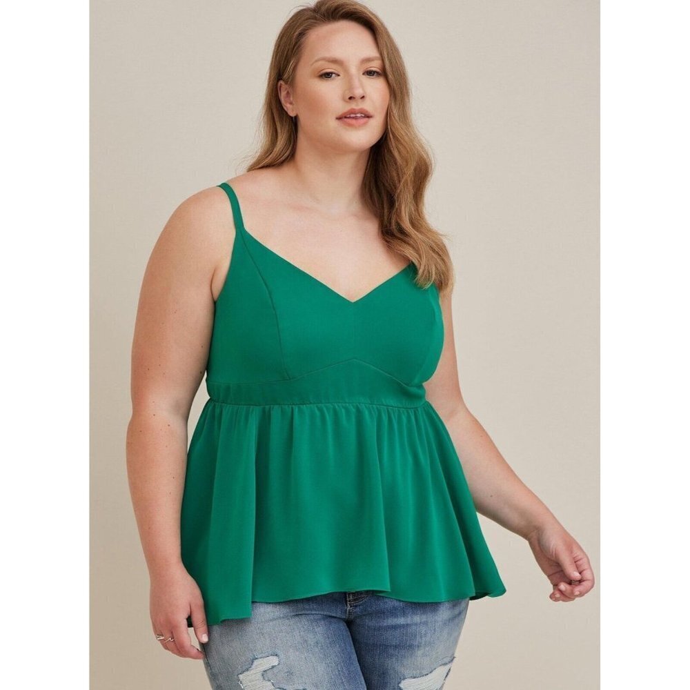 Torrid Peplum‎ Studio Crepe de Chine Top Green Sleeveless Blouse Size 4 (4X)
